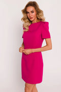 Robe de jour Moe design moderne élégant fuchsia mini longueur courte manches courtes col rond coupe ajustée femme