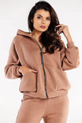 ensemble sweatshirt pantalon capuche zippé oversize coupe ample taille ajustée molleton coton élasthanne camel poches kangourou
