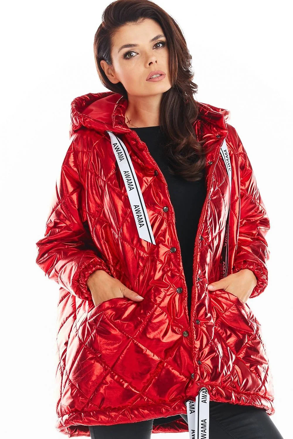 Veste matelassée oversize polyester moderne élégante avec capuche féminine parfaite hiver noir tendance