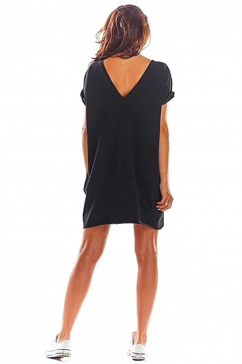 Robe t-shirt femme Infinite You noire ample manches courtes dos exposé coton élasthanne logo California 32