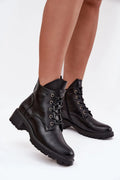 bottines femme Vinceza cuir synthétique noir lacées zip talon bloc bas semelle crantée antidérapante bout rond doublée chaude