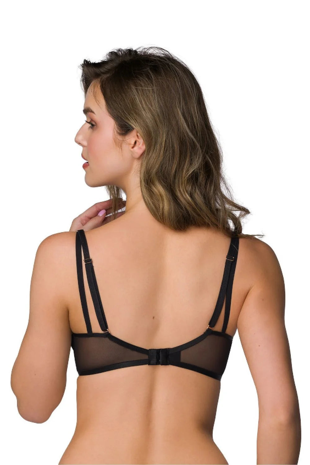 Soutien-gorge noir Esme style plongeant moulant armatures bretelles ajustables mesh élégant femme mode lingerie