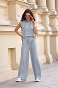 Pantalon femme Roco Fashion taille haute jambes longues coupe large style élégant matériau confortable viscosé coton