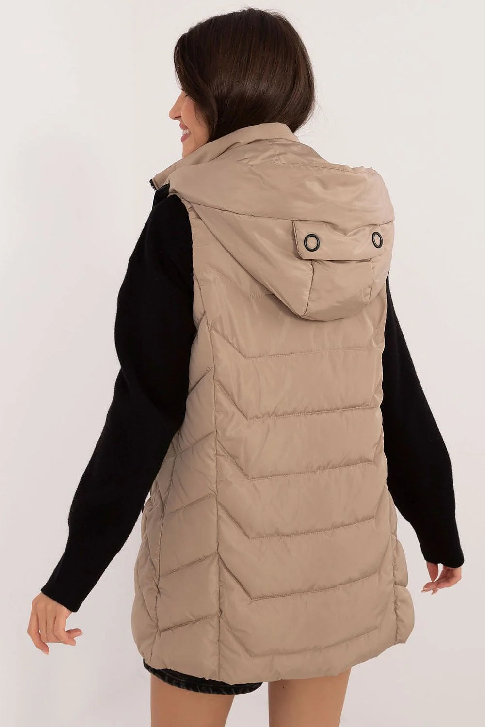 Gilet sans manches pour femme style urbain moderne décontracté coupe longue zippé capuche rembourrée beige clair polyester fonctionnel graphique occasions multiples
