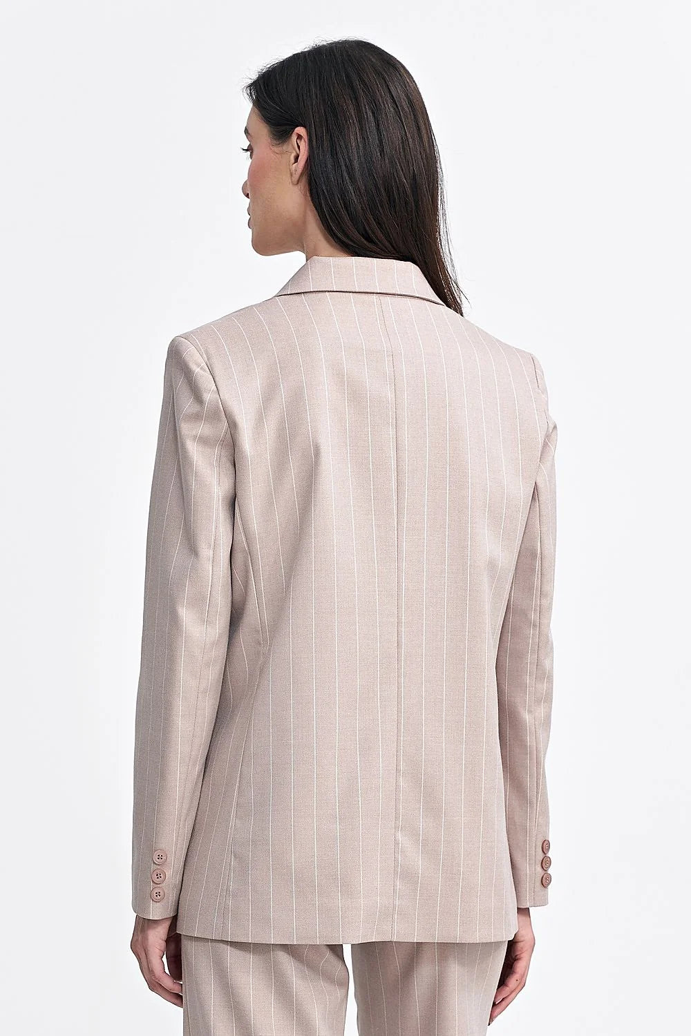 Veste de tailleur pour femme moderne élégante oversize rayures verticales beige rosé polyester viscose élasthanne manches longues boutonnage double