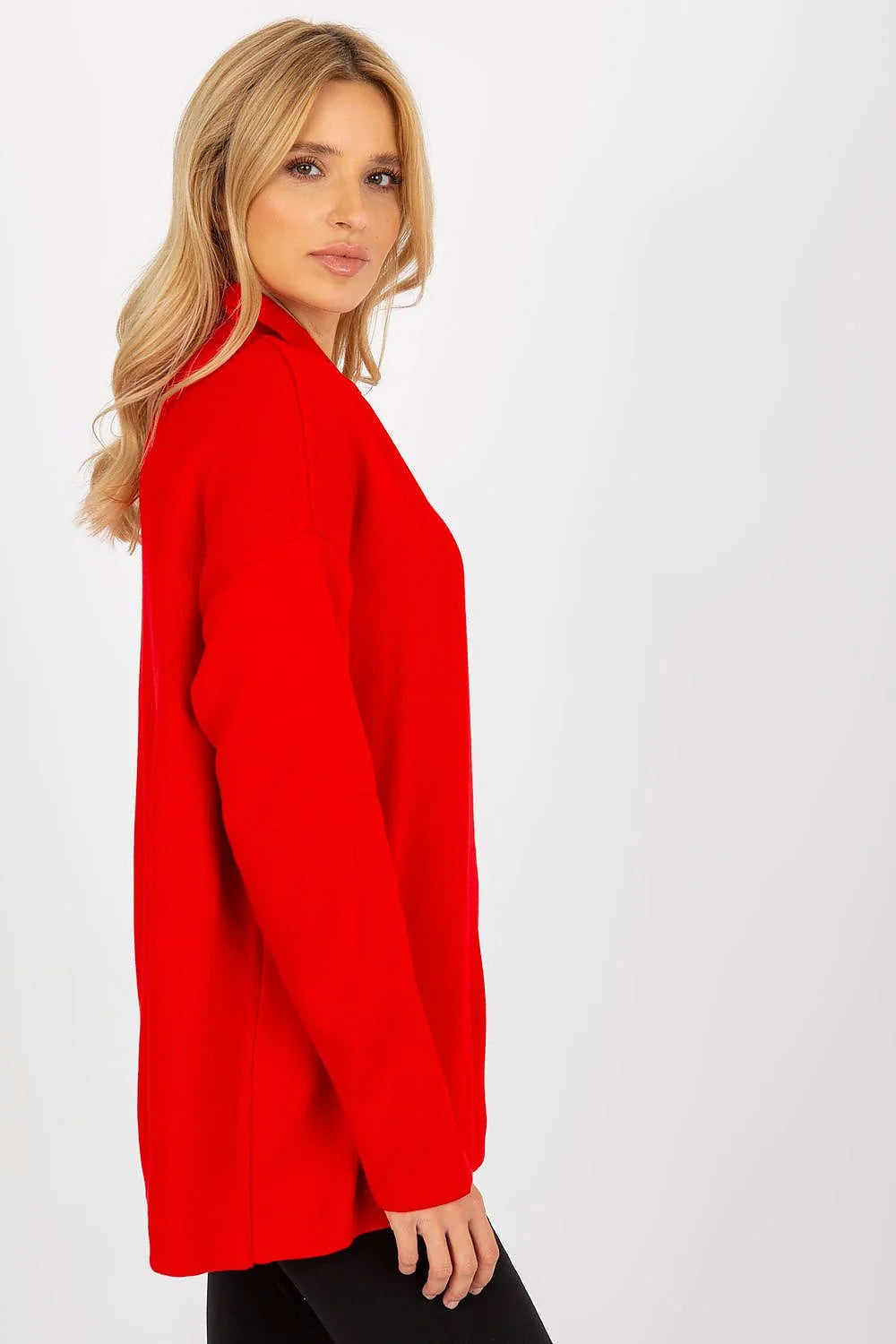 Pull-over femme Rue Paris rouge vif ample manches longues encolure ras du cou acrylique 100% tailles universelles mode Casual