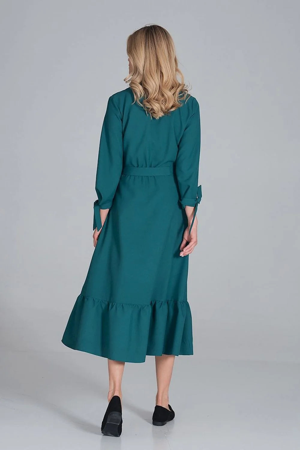Robe élégante en polyester bleu ciel, style décontracté chic, manches longues, ceinture pour femme