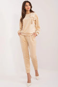 Ensemble Italy Moda pour femme en velours beige clair manches longues coupe ample pantalon droit élastique taille ajustable style chic confortable