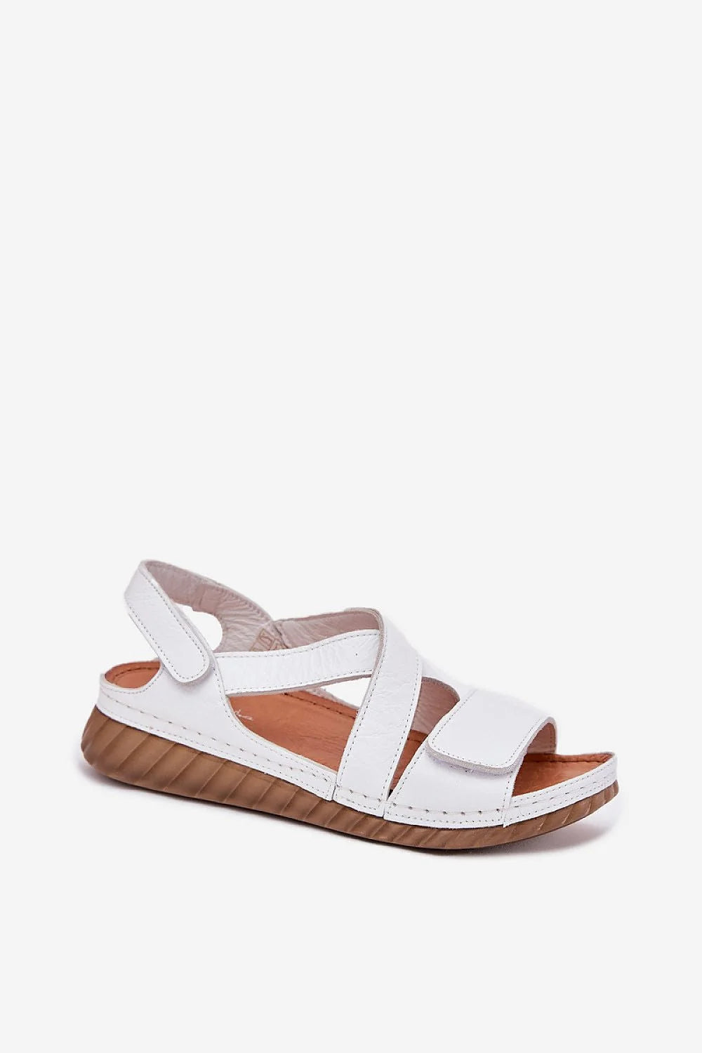 Sandales pour femmes design moderne cuir naturel double bride Velcro 5 cm de hauteur confort tout le jour
