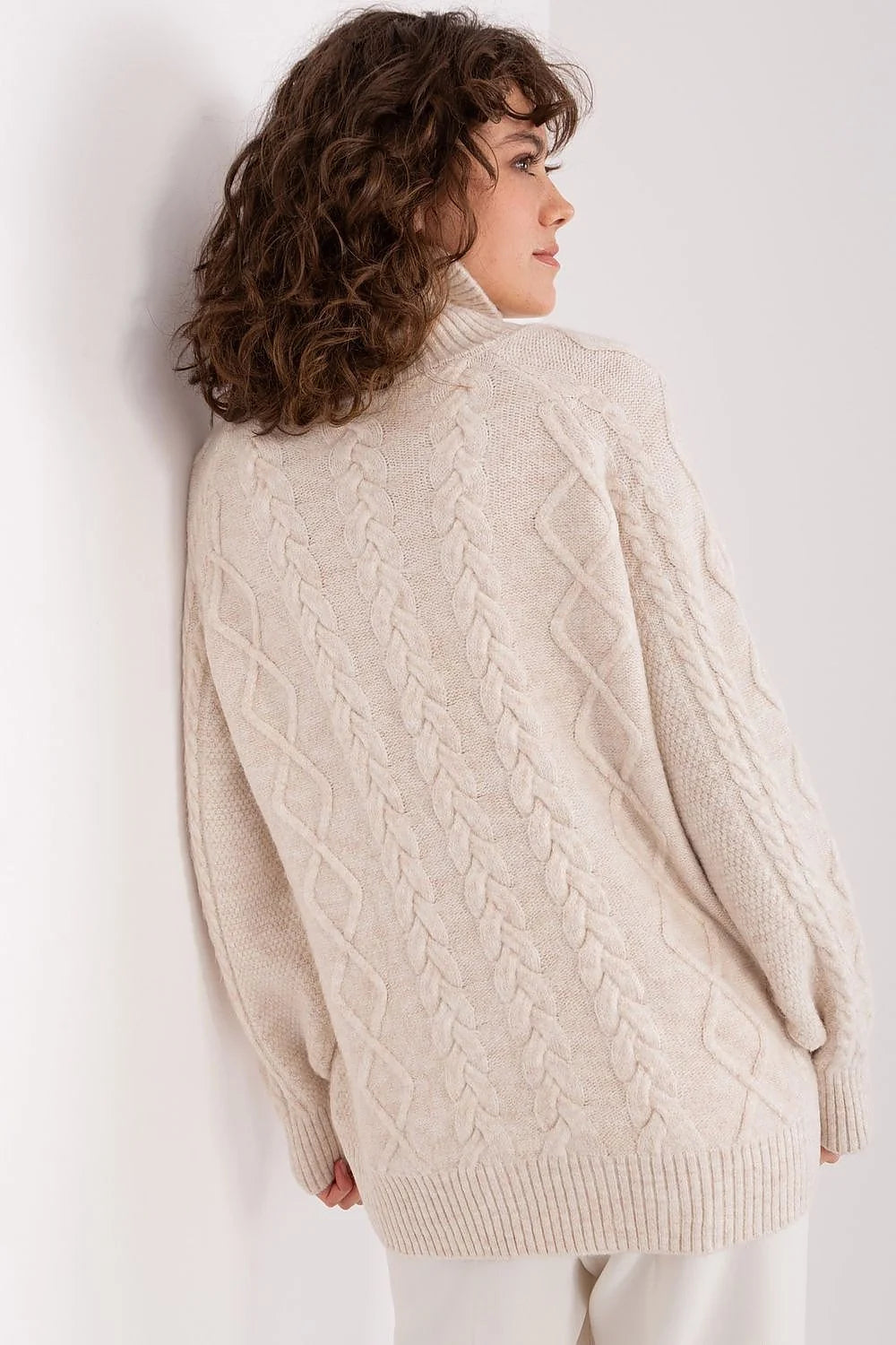 Pull femme élégant col roulé motif écossais acrylique doux longueur standard manches longues beige