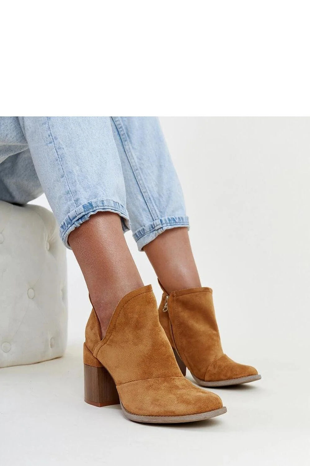 Bottes à talons carrés pour femmes en suède cognac style moderne mid-calf fermeture éclair confortable durabilité