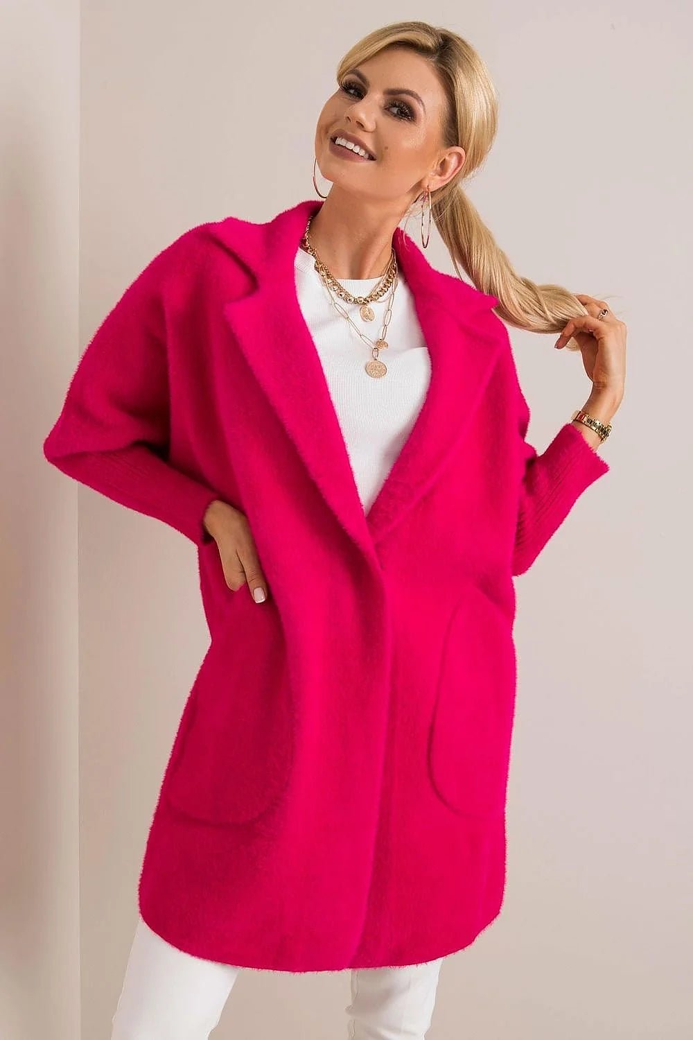 Manteau MBM pour femme coupe droite longueur mi-cuisse poches latérales col à revers matériau doux automne-hiver