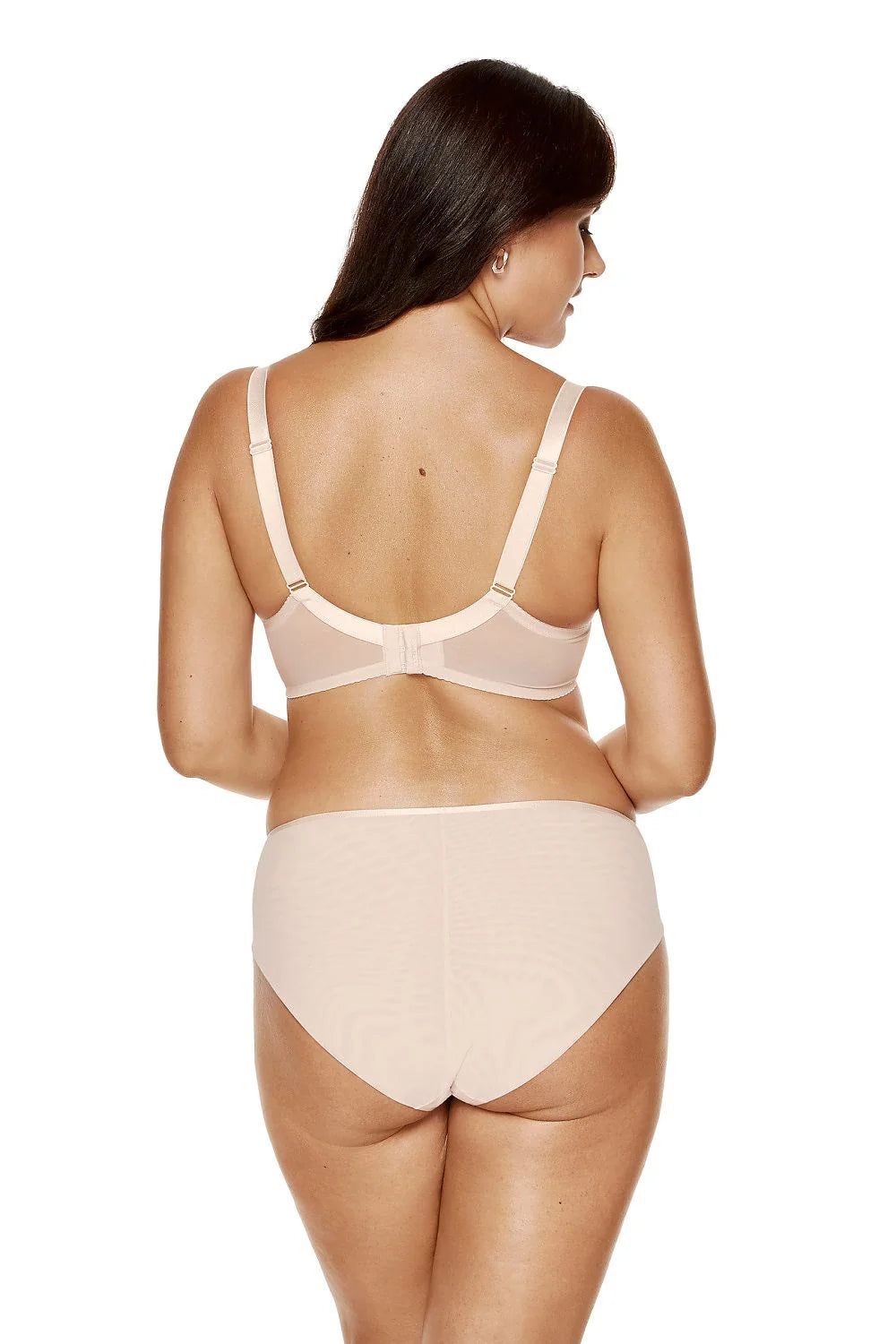 ensemble lingerie Gorteks dentelle nude balconnet armatures bonnets moulés taille basse tulle stretch bretelles réglables maintien structuré raffiné