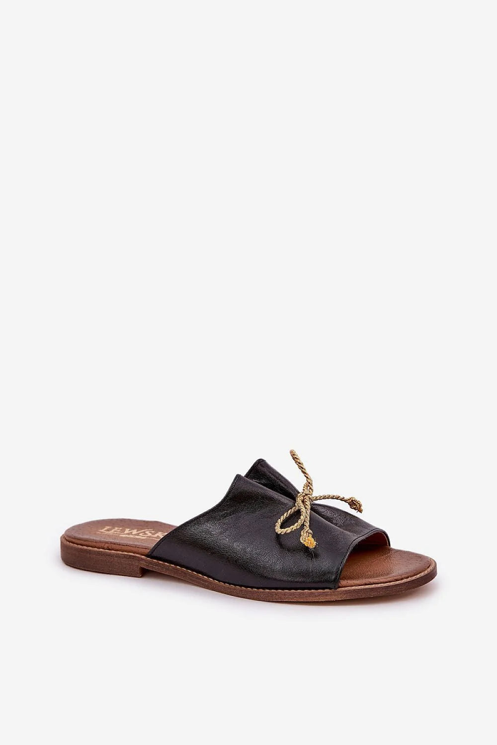 Sandales femmes élégantes en cuir naturel talon plat nœud décoratif style chic décontracté été