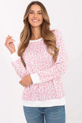 pull femme casual motif léopard rose pastel coton mélangé doux respirant manches longues col rond coupe ample