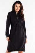 Robe de jour Infinite You moderne sportive manches longues fente latérale élastique taille ajustable couleur noire femme