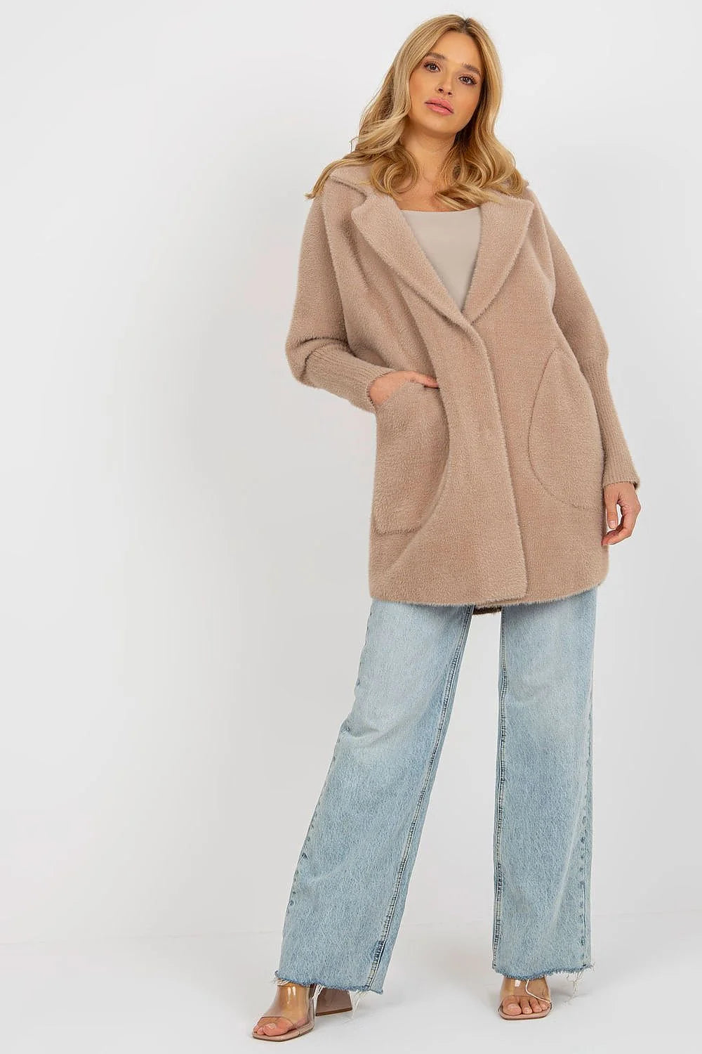 Manteau MBM pour femme coupe droite longueur mi-cuisse poches latérales col à revers matériau doux automne-hiver