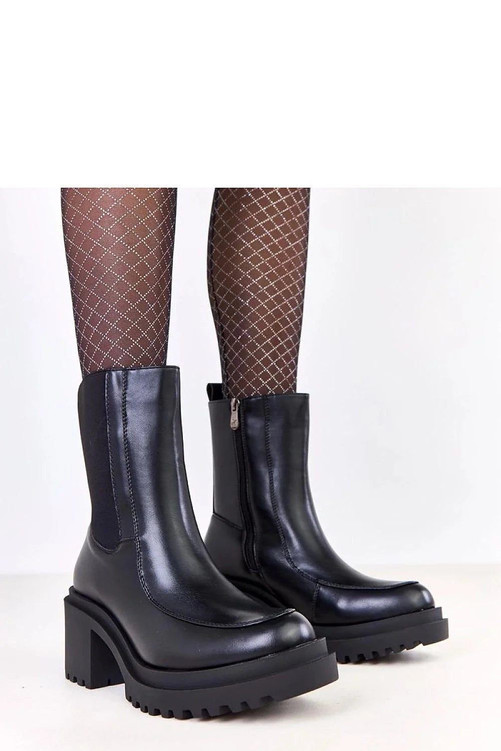 bottines femme mi mollet talon bloc stable bout arrondi semelle crantée antidérapante cuir synthétique zip empiècement élastique doublure chaude confort