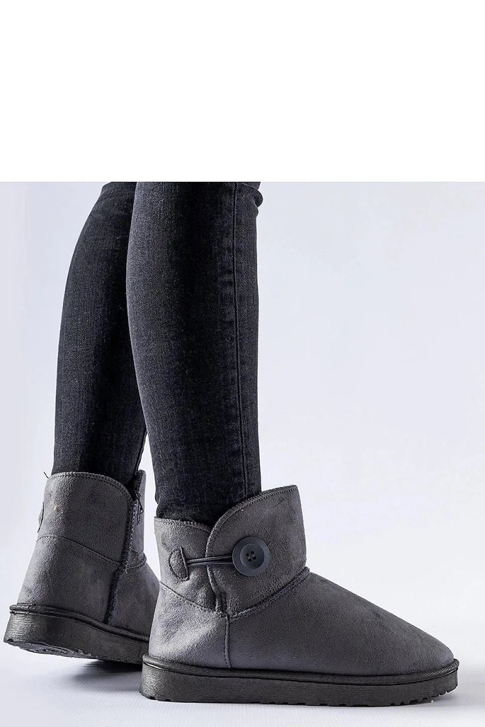 bottes neige Solea grises mi mollet moderne chic suédé synthétique caoutchouc semelle antidérapante doublure chaude bouton décoratif coutures apparentes confortable