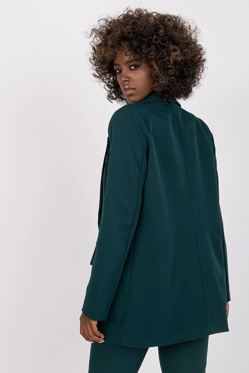 Veste femme Italy Moda vert foncé longue manches longues style élégant coupe ajustée matériau synthétique