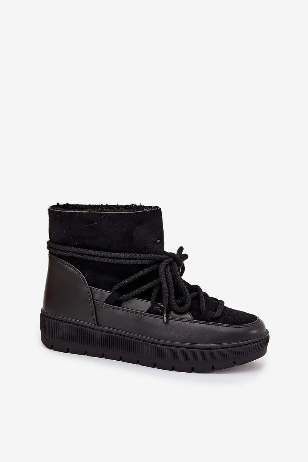 bottes neige femme noires cuir écologique suède doublure fourrée plateforme crantée gomme lacets épais rembourrée maintien confort chaleur