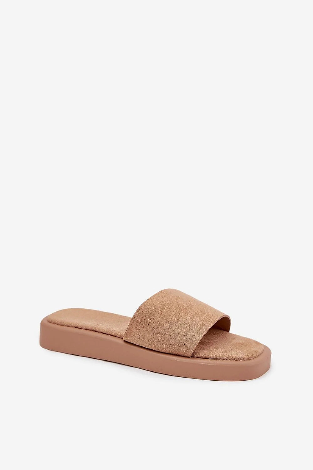 sandales femme minimaliste moderne confortables suédine écologique semelle épaisse plateforme basse bride large bout ouvert matelassée chaîne cheville beige
