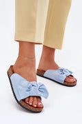 Sandales pour femme en suédine écologique avec semelle en liège confortable, style élégant, nœud décoratif, coupe ouverte, taille ajustable, été 2023
