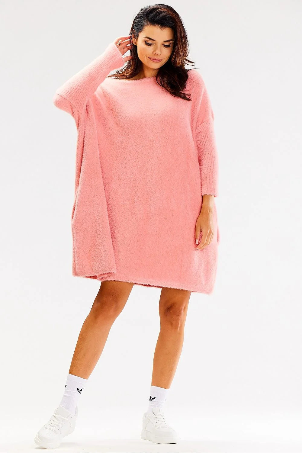 Robe oversize pour femme longue manches longues en tricot doux rose poudré style casual