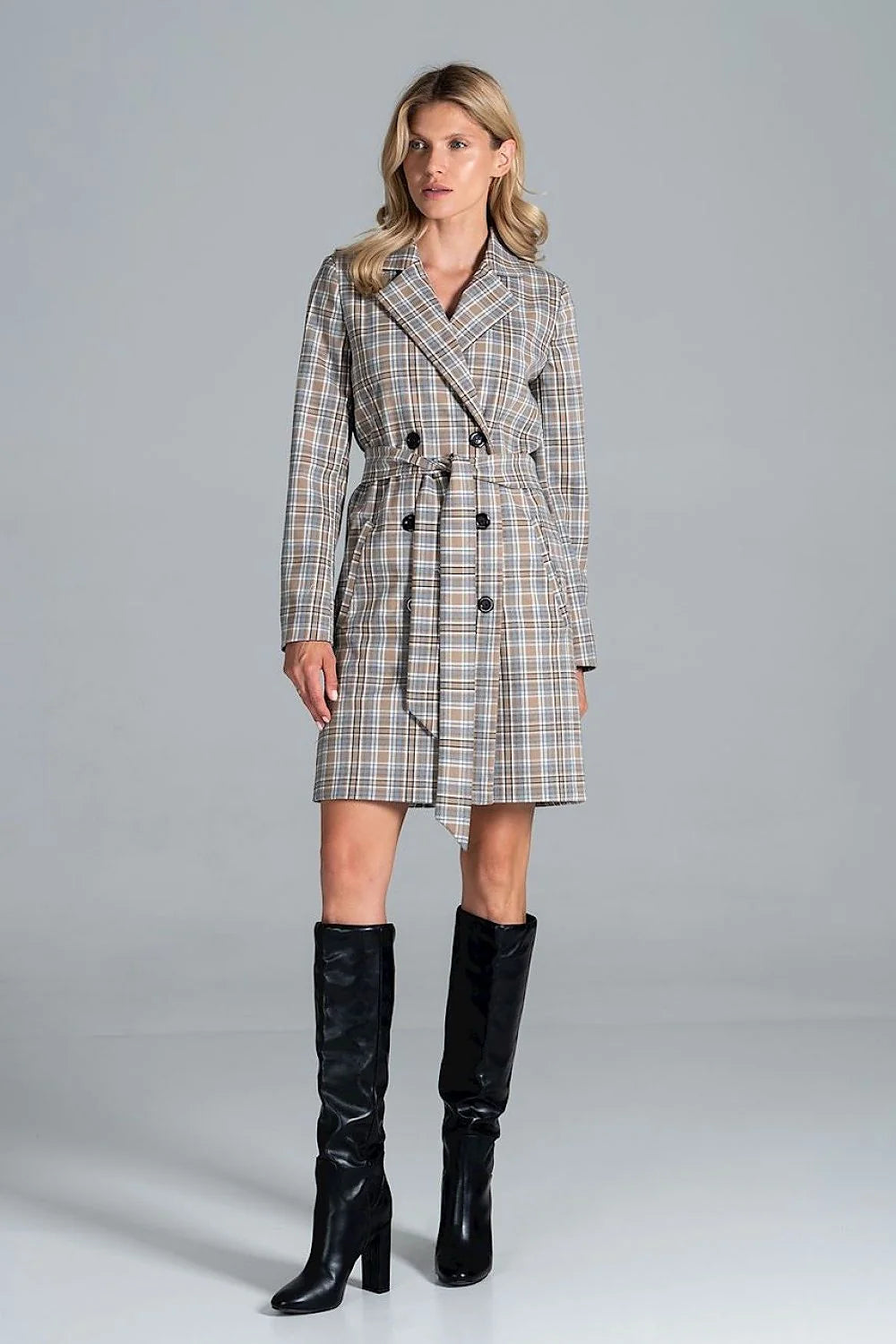 Manteau femme laine élégant croisé boutons double rangée poches automne-hiver rose pâle ajustable