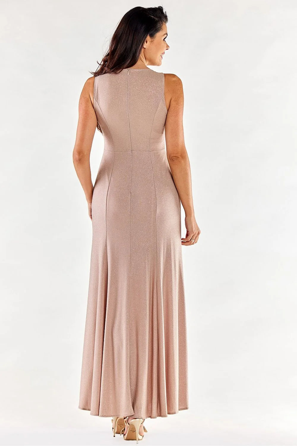 Robe longue élégante sans manches fentes avant couleur rouge vif matière élasthanne polyester femme