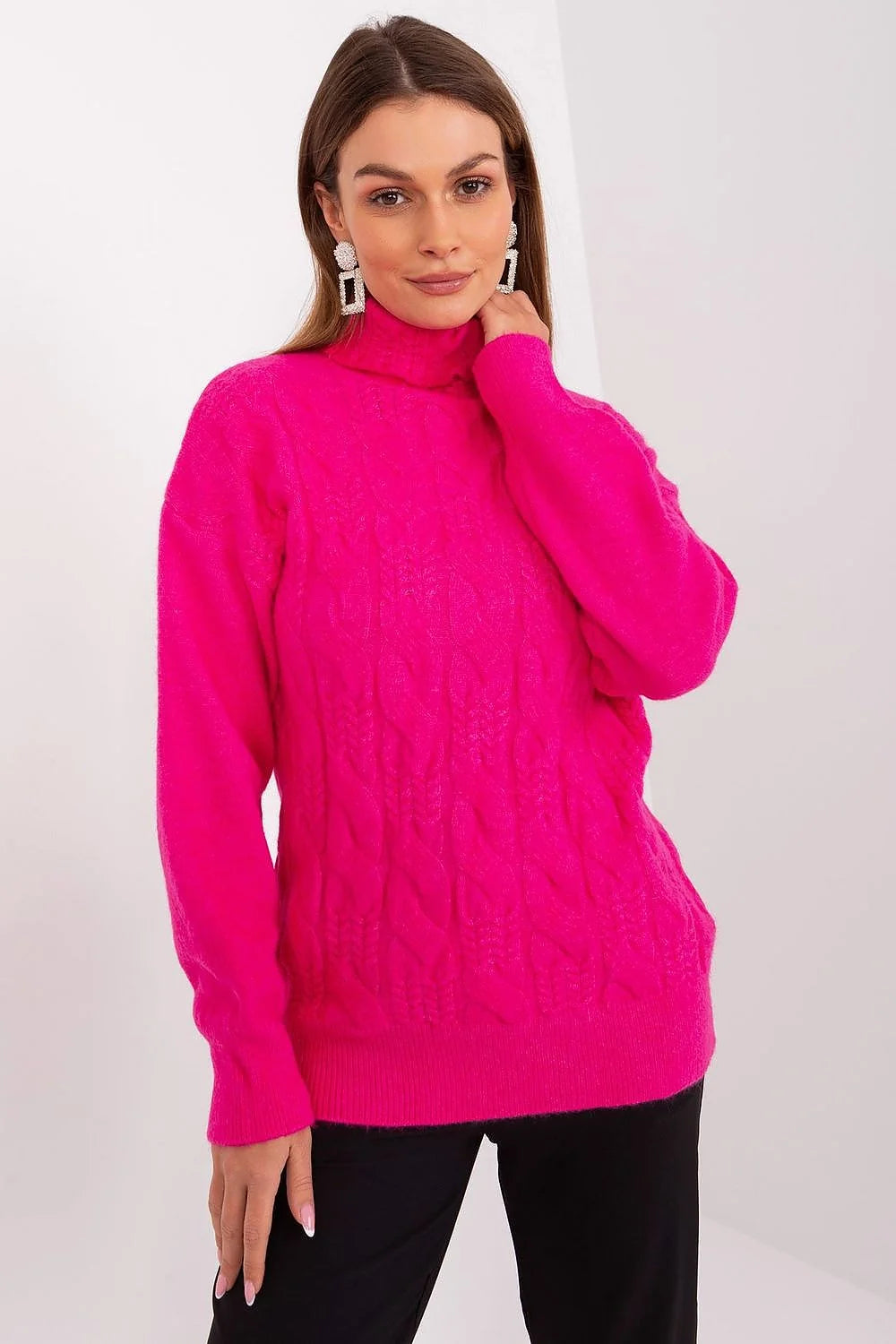 pull femme col roulé torsadé fuchsia rose oversize manches longues coupe décontractée maille douce chaude élégante polyvalente hivernale