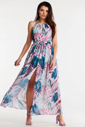 Robe de jour awama longue en mousseline de soie fente dos nu taille ajustable pour femme