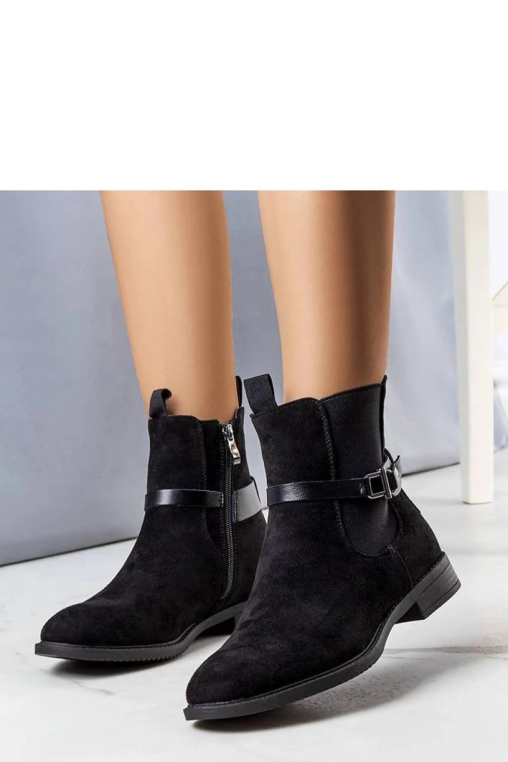 Bottes femmes design moderne élégant noir cuir suédé Chelsea élastiques sangle métallique confort semi-formel quotidien