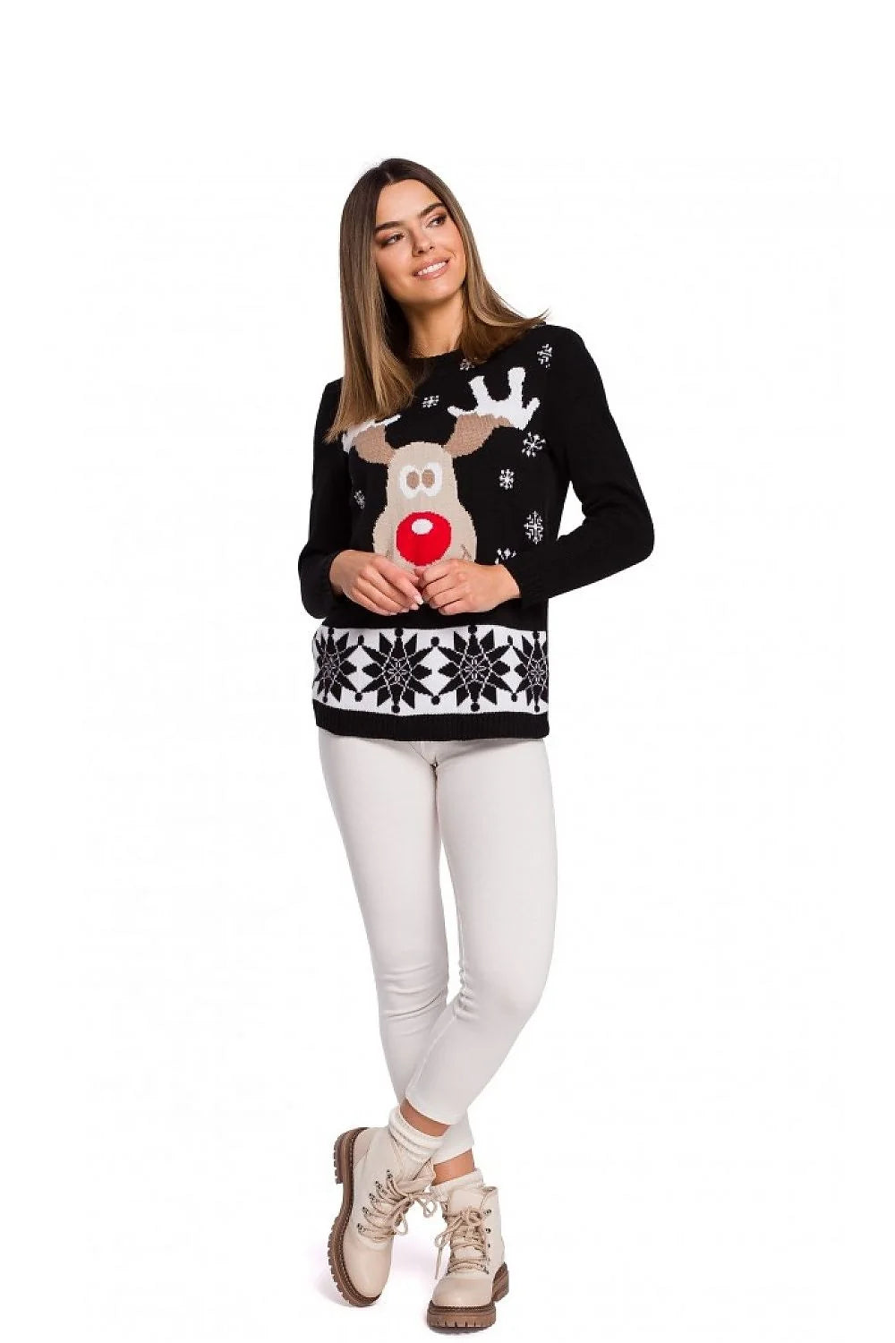Pull de Noël tricoté acrylique festif amusant motifs rennes flocons neige parfait pour hiver
