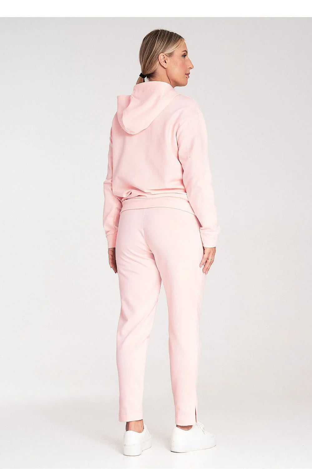 Pantalon survêtement femme style décontracté rose pâle coton élasthanne taille élastique poches avant fuselé