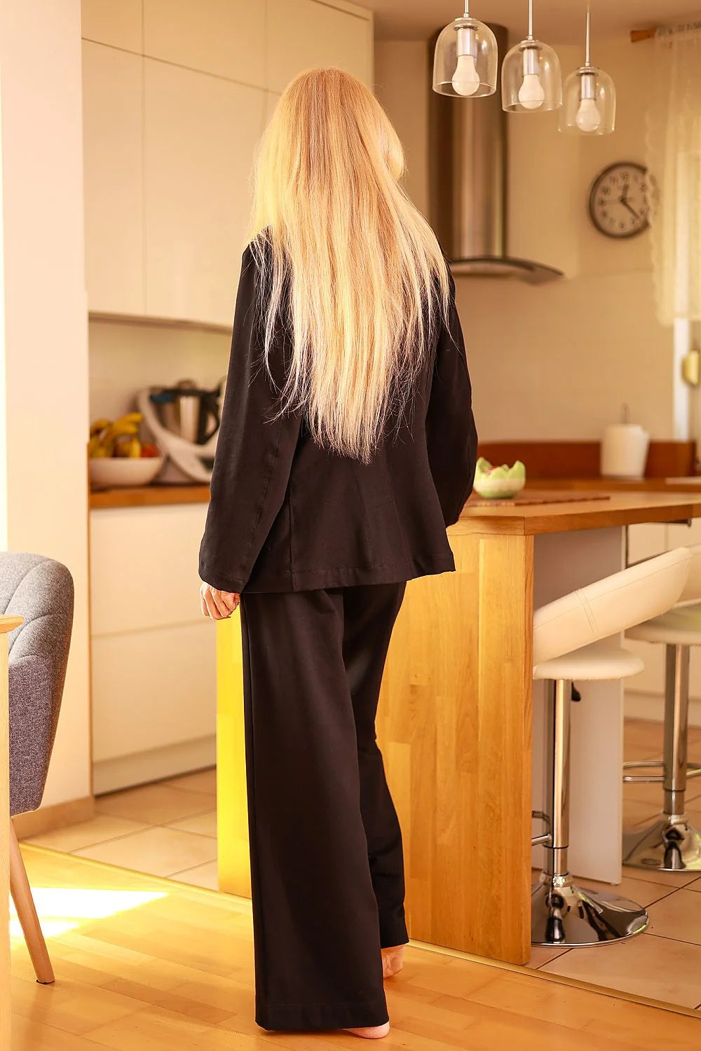 Veste Mirale blazer élégant pour femmes coupe droite longue tissu souple élasthanne coton 95 5 noir tailles disponibles