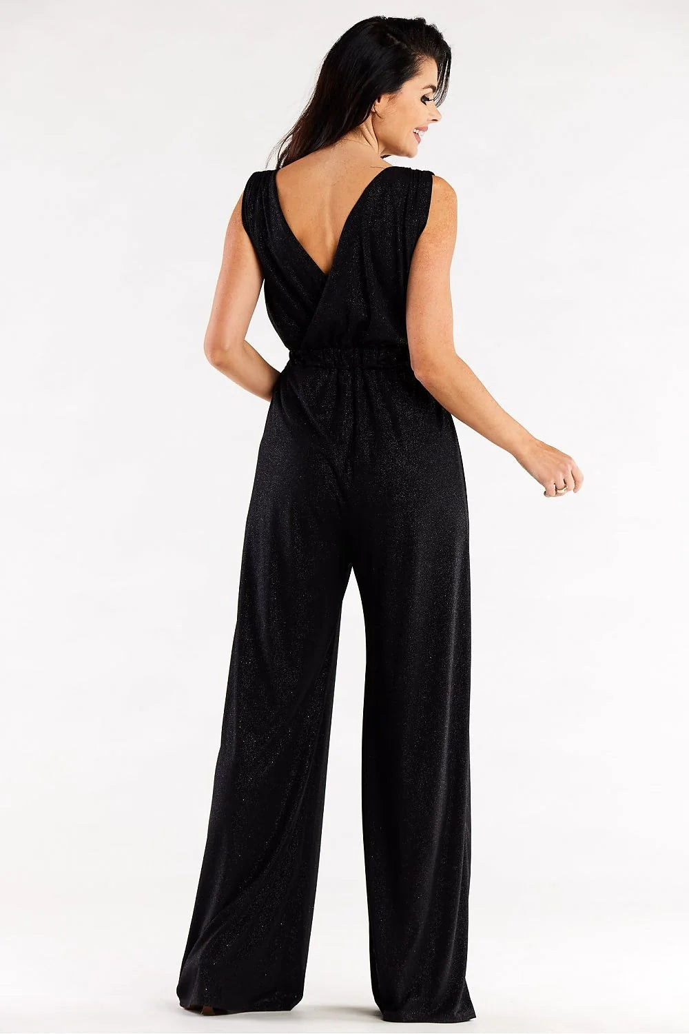 Combinaison pour femme robe longue sans manches en V couleur rose vif tissu fluide élastique Pologne