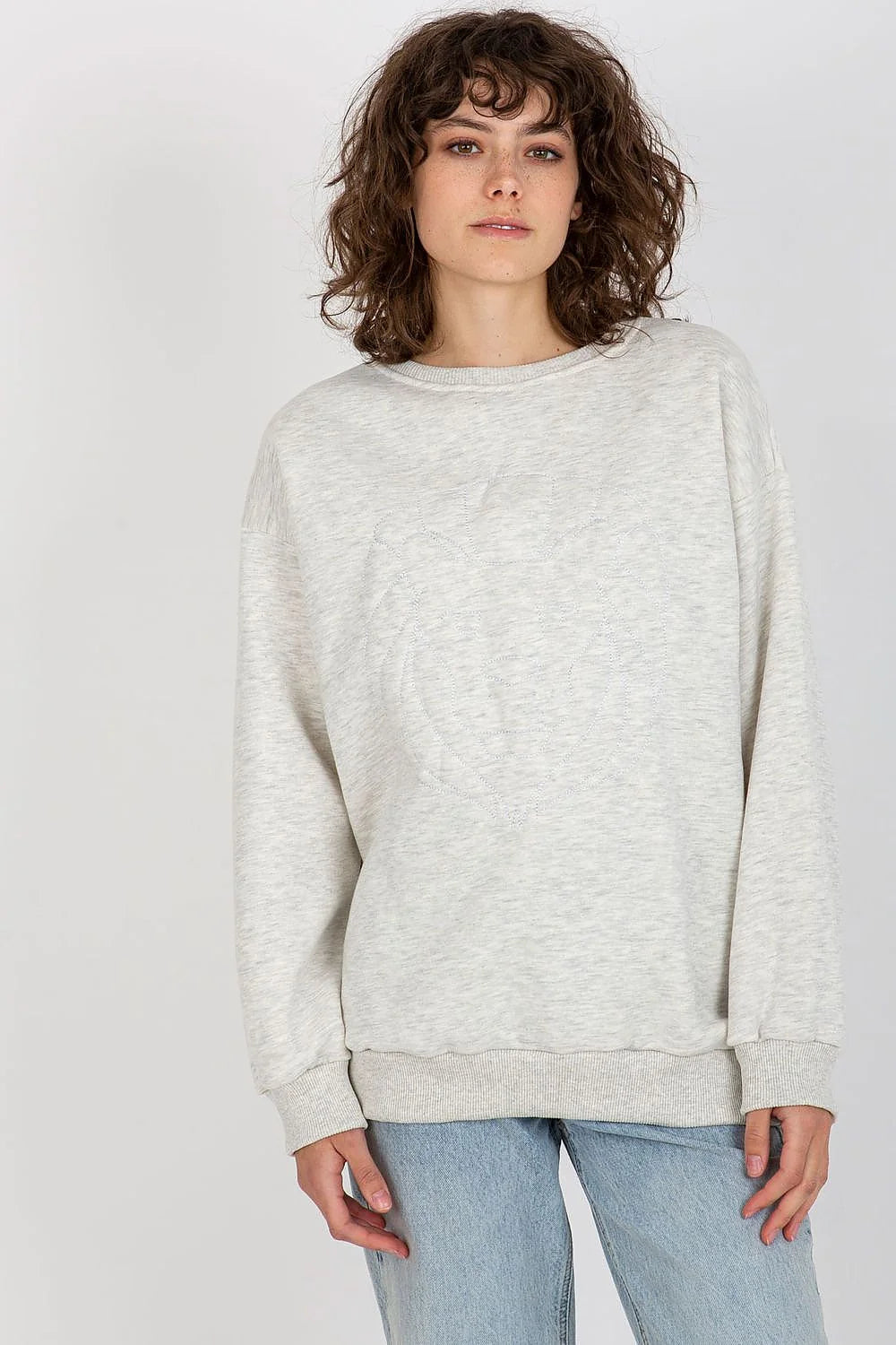 Sweatshirt pour femme moderne couleur orange vif coupe ample manches longues broderie lion coton polyester 70/30