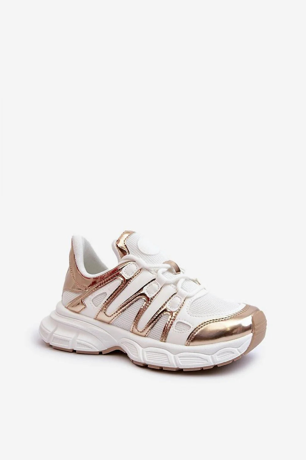 Chaussures de sport modernes style élégant semelle épaisse blanche maille dorée métallique respirante durabilité femmes