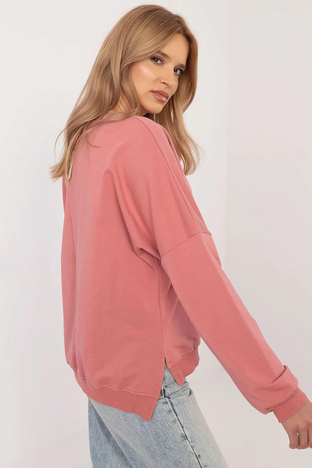 Sweatshirt pour femme style décontracté motif animal print coton élasthanne rose poudré manches longues coupe ample