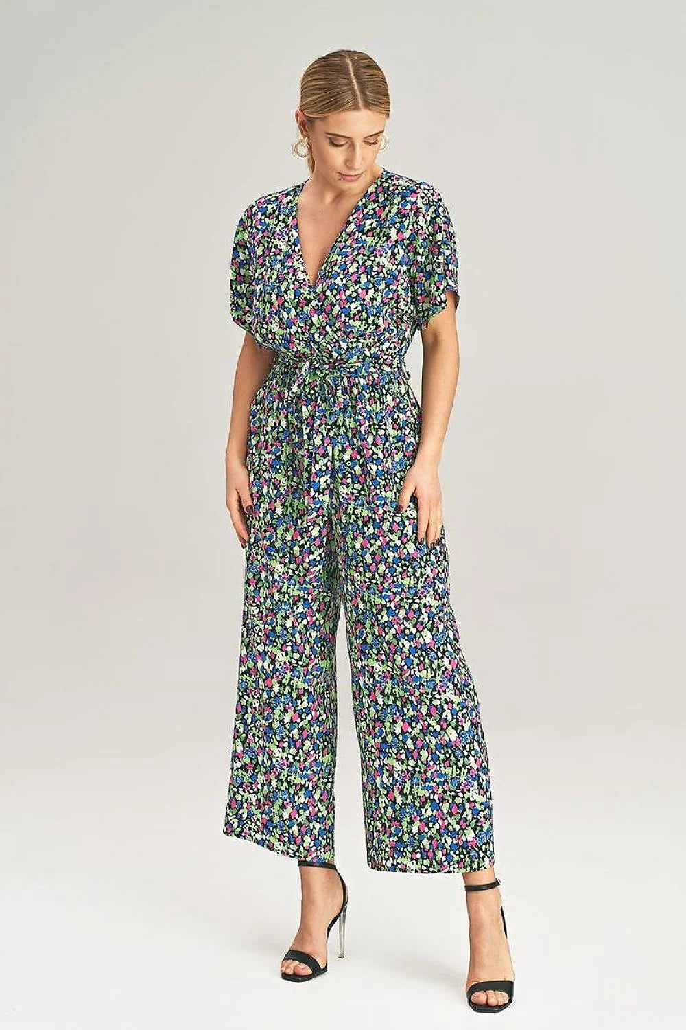 Combinaison femme moderne ample jambes larges 7/8 cache-coeur manches kimono ceinture élastique viscose 100% Taille S/M L/XL