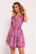 Robe de jour Moe mousseline de soie violet floral décolleté V taille ajustable sans manches occasions semi-formelles femme