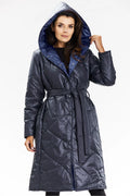 Manteau long à capuche Awama pour femmes, bleu marine, polyester 100%, doublure étoilée, fermeture boutons-pression, occasion quotidienne et hivernale