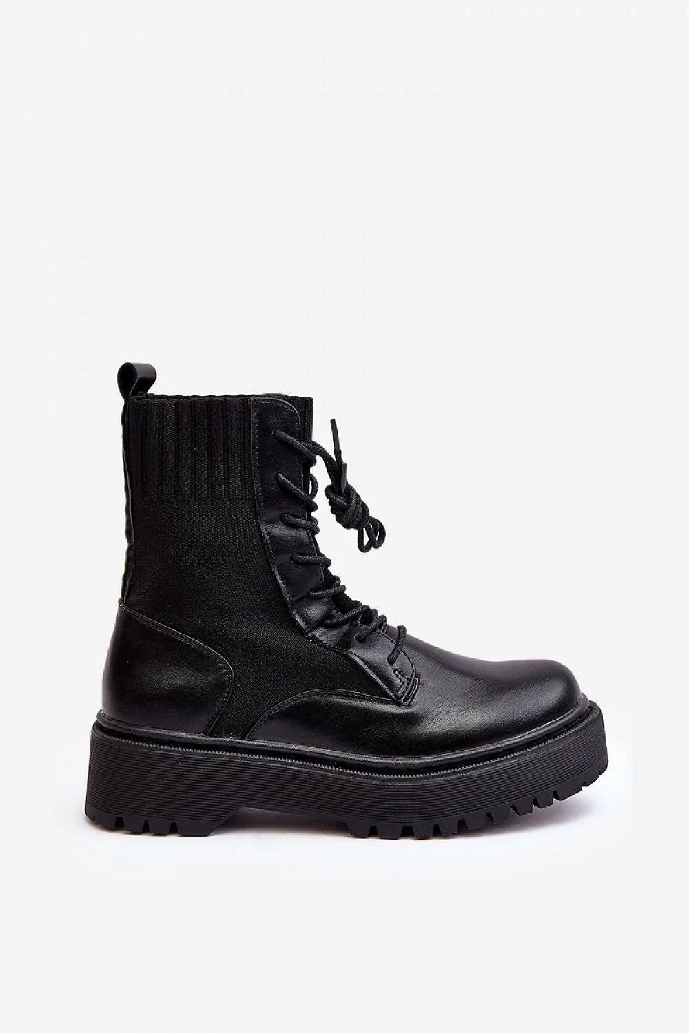 Bottes pour femmes style combat cuir écologique textile haute tige lacets talon surélevé plateforme massive