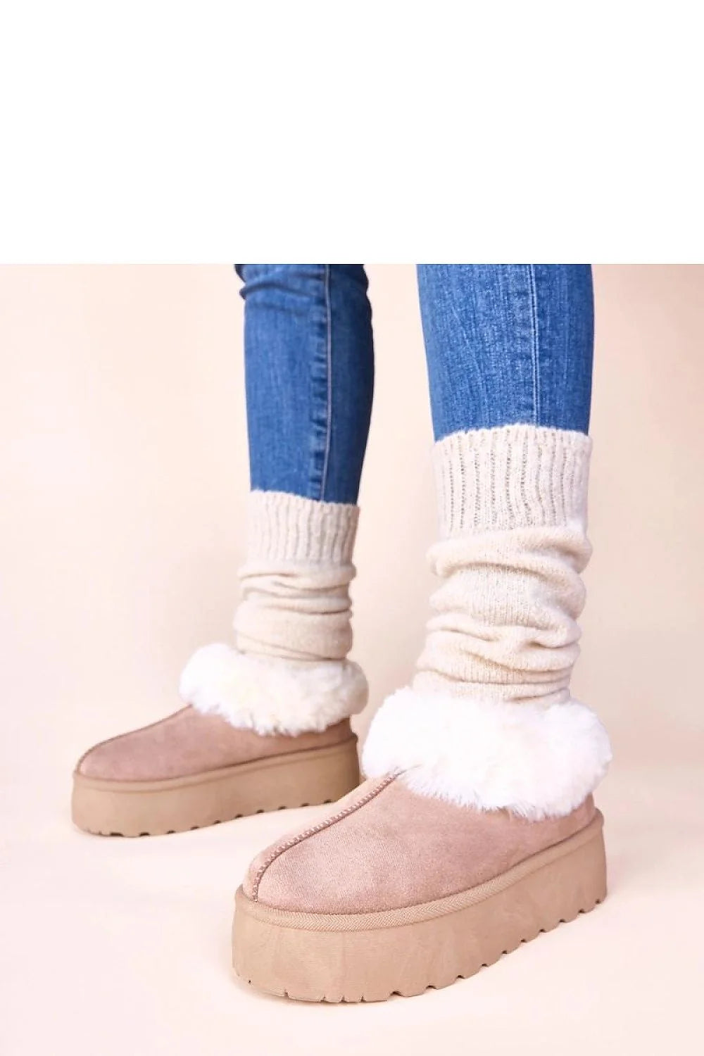 bottes neige femme beige foncé fourrure Deesi doublure isolante chaude suédine col retourné fausse blanche plateforme crantée antidérapante confort cocooning