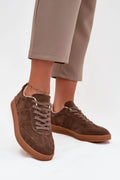 sneakers femme cuir suédé marron chocolat basse bout arrondi plateforme 2cm semelle intérieure HIPOLYSYSTEM résistance abrasion absorption humidité amortissement chocs