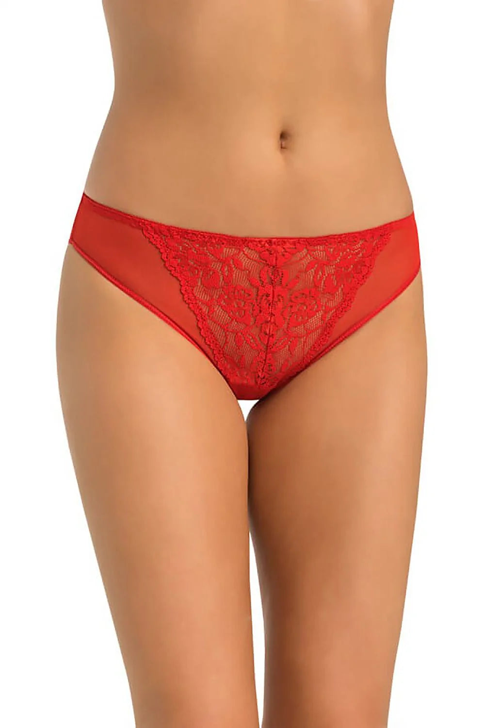 culotte dentelle rouge féminine élégante sexy transparente élastique ajustable taillebasse motif floral maille extensible coutures plates confortable échancrée