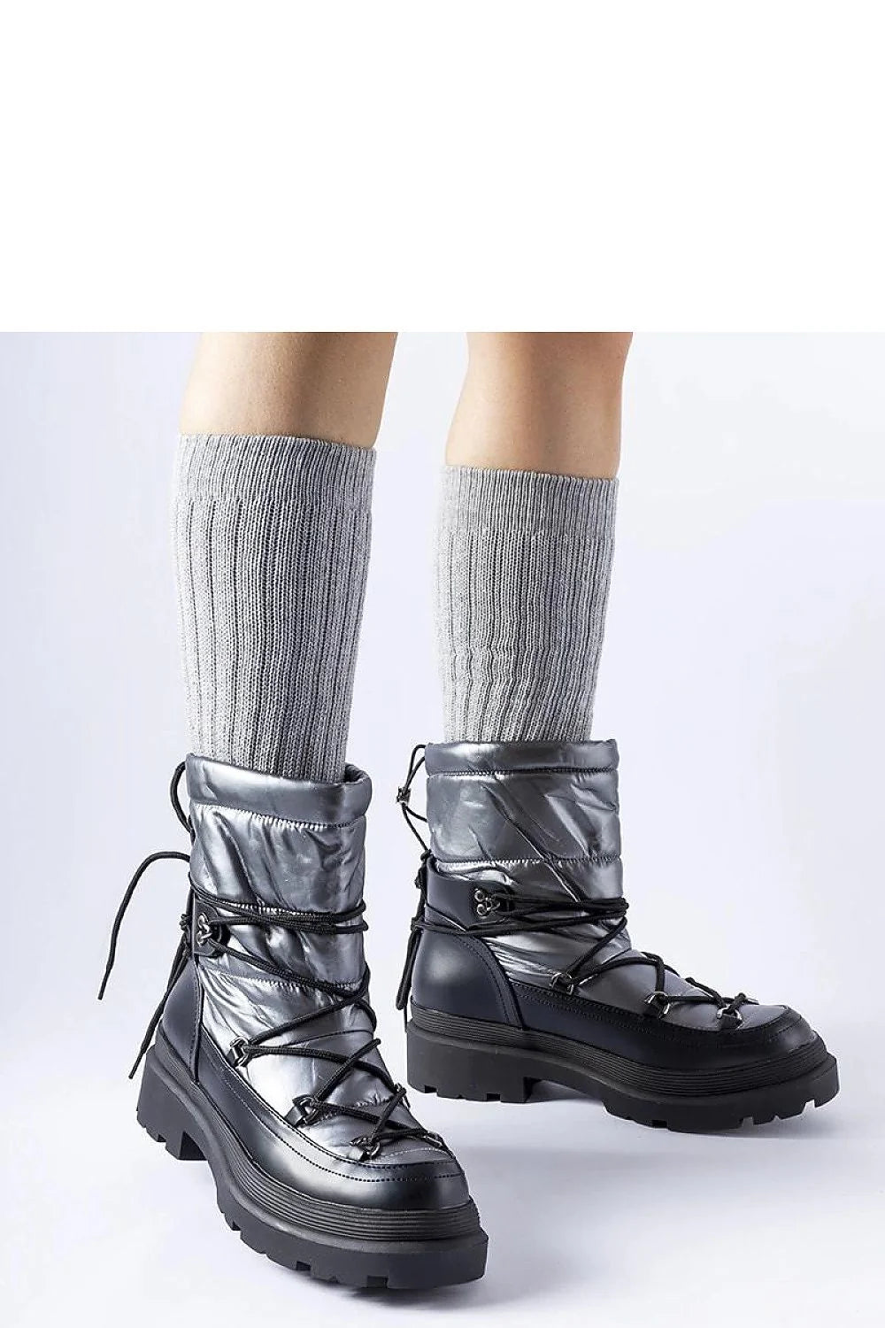 Bottes de neige Solea modernes femmes hautes tissu argenté noir style sportif froid hiver élégance