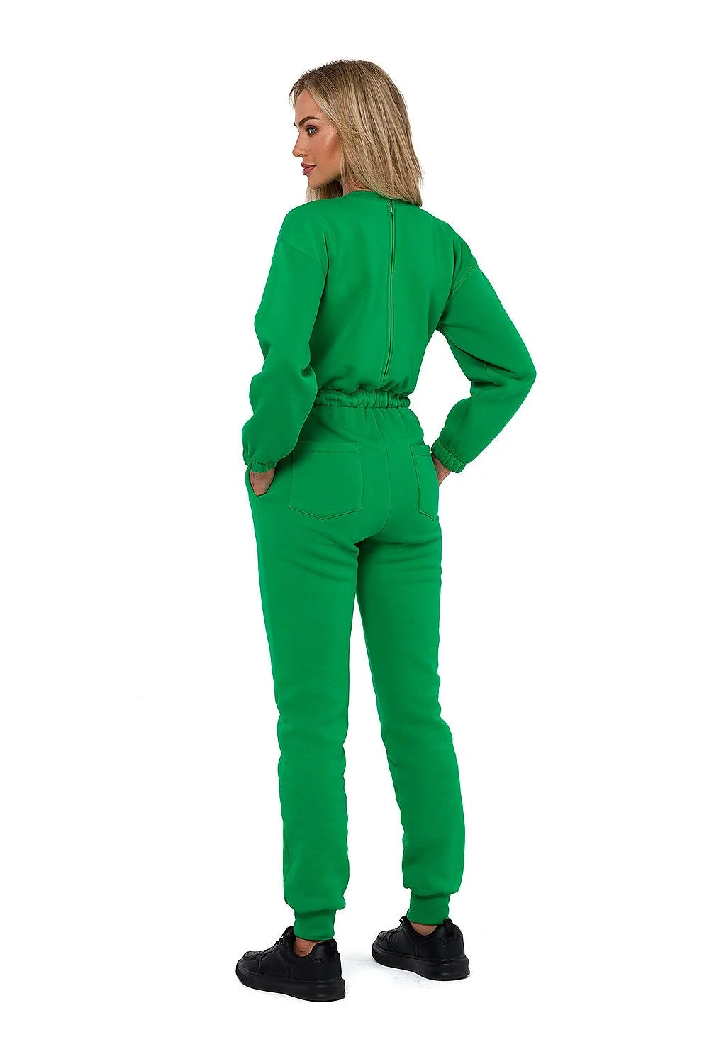 Combinaison Moe Femme Verte Moderne Décontractée Coupe Ajustée Coton Polyester Taille Élastique Cordon Métallique Manches Longues Poches Côté Conçu en Pologne