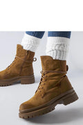 Bottines femme cuir suédé brun moyen design robuste moderne mode urbaine occasionnels casual confortables lacets métalliques semelle caoutchouc écolabellisées